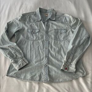 Koto Light-wash Denim Button Down Western Shirt